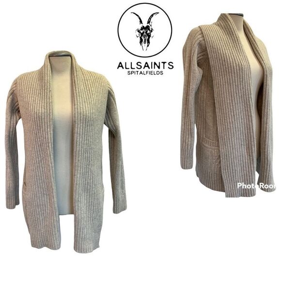 All saints Beige Cream Oatmeal Open Front Cardigan Sweater Sz 10 - Picture 1 of 11